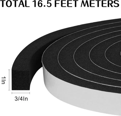 1In x 3/4In x 16.5Ft Foam Insulation Weather Stripping Tape Door Seal Strip - Image 1 of 4