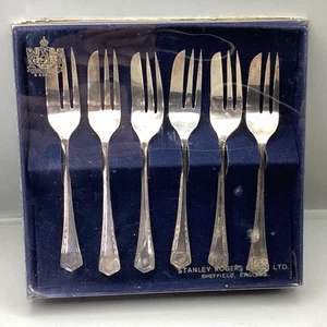 Vintage Stanley Rogers & Sons Set of 6 Boxed EPNS Dessert Cake Forks(H4) NS#8785 - Picture 1 of 4
