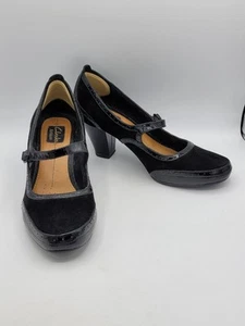 Zapatos de salón Clarks Artisan Diamond Shine Mary Jane negro gamuza charol plantilla de 10" - Imagen 1 de 14