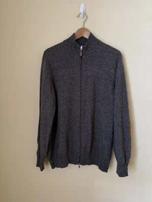 Brunello Cucinelli Wool Cashmere Full Zip Sweater Jacket Suede Trim Blue Grey 56 - Image 1 of 4