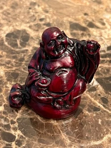 Vtg Red Resin Laughing Buddha Statue Miniature Laughing Hotei Feng Shui, 2" - Picture 1 of 8