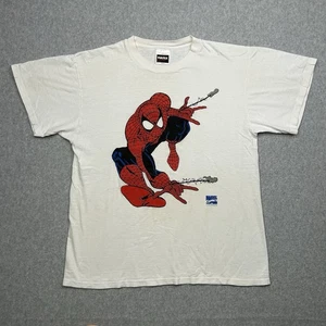 Vintage 90s Spiderman T-Shirt Marvel Comics White Size Large Single Stitch USA - Picture 1 of 15