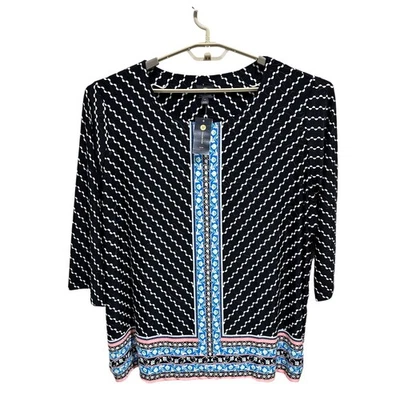 Top túnica manga 3/4 estampado blanco negro talla grande 4X JM Collection NUEVO NUEVO CON ETIQUETAS Foto 1 de 4