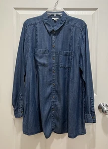 Camisa J JILL Denim XL Azul Cambray Tencel Abotonada Manga Larga Bolsillos - Imagen 1 de 8