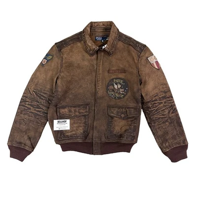 Ralph Lauren Leather Jacket Pilot G1 Patch Bomber USRL - Brown - Large L - BNWT - Image 1 of 4