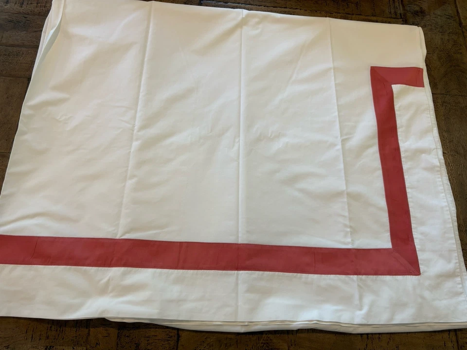 Sferra Italy 100% Egyptian Cotton Coral Border On White Flat Sheet Twin Size EUC - Image 1 of 3