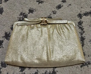 VTG Gold Lamé 1960s Evening Clutch Convertible Handbag Purse Kisslock - Picture 1 of 8