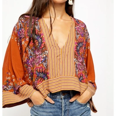 Top Free People Mix and Match Boho Estampado Floral Cuello en V Para Mujer Talla Mediana Foto 1 de 4