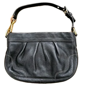 Coach 12917 Hamptons Black Pebbled Leather Hobo Shoulder Bag Zip Close Handbag - Picture 1 of 6