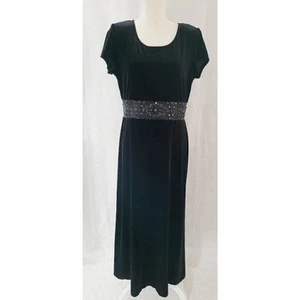 Vintage J.R. Nites by Caliendo Black Velvet Dress Maxi Sequin Sheath Women's 14P - Picture 1 of 8