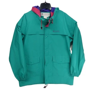Columbia Vintage 90s Color block Size L PVC Trail Hiking Hooded Rain Coat Jacket - Picture 1 of 19