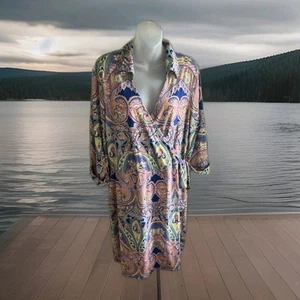 Jaclyn Smith Womens Midi Dress Size XL Multi Paisley Surplice Side Tie NWT - Picture 1 of 8