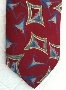 Harve Benard 100% Silk Tie~Red, Blue, Green, Cream in Artistic Design~(#123) - Picture 1 of 6