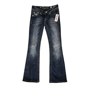 Miss Me Girls NWT JK6239B Boot Cut Blues Jeans Sequine/Rhinestone Sz.8 Boho Chic - Picture 1 of 11