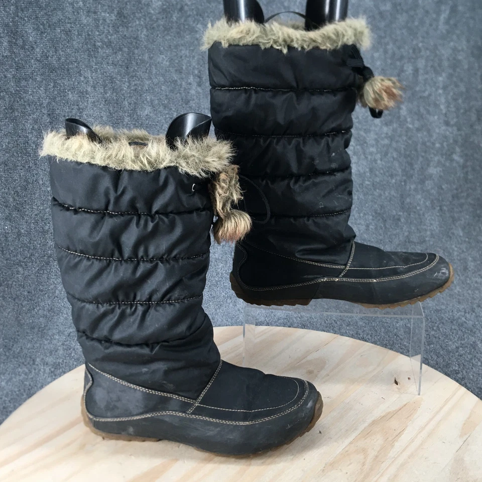 Sporto Boots Womens 9.5 Tall Snow Black Faux Leather Faux Fur Drawstring Casual - Image 1 of 4