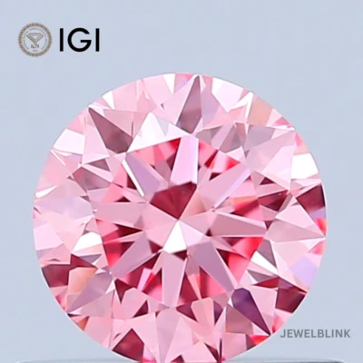 IGI Certified 0.52 Carat Fancy Vivid Pink VVS2 Round Cut HPHT Lab Grown Diamond - Image 1 of 4