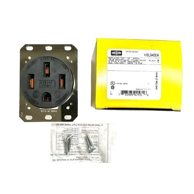 HBL9450A Hubbell Kellems Receptacle 3Pole 4-Wire Ground 50A 125/250V Flush Black - Image 1 of 4