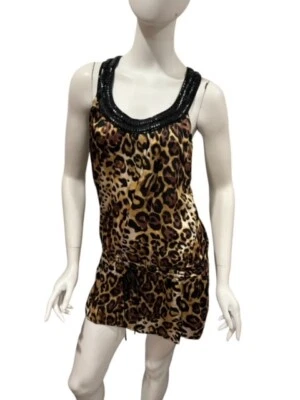 Bebe Size Small YTK Silk Beaded Leopard Print Drop Waist Clubwear Top Dress S - Image 1 of 4