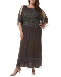 PISARRO NIGHTS Plus Size 18W Diamond Beaded Cold Shoulder Gown NWT $258 - Picture 1 of 8