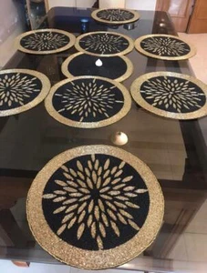 Black And Gold Beaded Dining Set With 1 Table Runner 6 Placemats And 6 Coasters - Picture 1 of 7