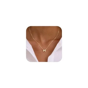 Bubble Letter Necklaces for Women, 14K Gold Plated Letter Necklace, Dainty Go... - Picture 1 of 8