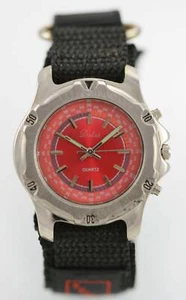 Dalas Mens Watch Silver Stainless Steel Black Nylon Water Re Battery Red Quartz - Picture 1 of 3