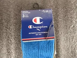 Champion Youth Quarter socks 5Y - 7Y x 3 Pair NWT Blue White Olive 2020 - Picture 1 of 10