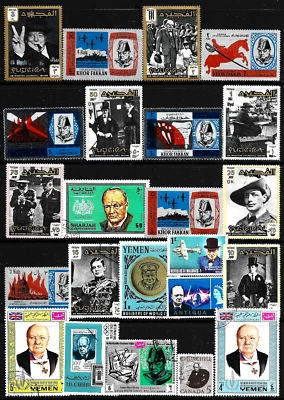 Lote de 20 selos postais Winston Churchill história da Segunda Guerra Mundial figura histórica britânica - Imagem 1 de 4