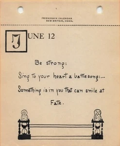 1926 Janet Robinson Kalenderblatt June Be Strong Gedicht Eulen Zaunzeichnung Antik - Bild 1 von 3