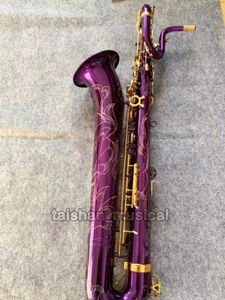 Prof Purple Baritone Saxophone Bass Bari Sax Low A + 2 Necks with Case very nice - Picture 1 of 4