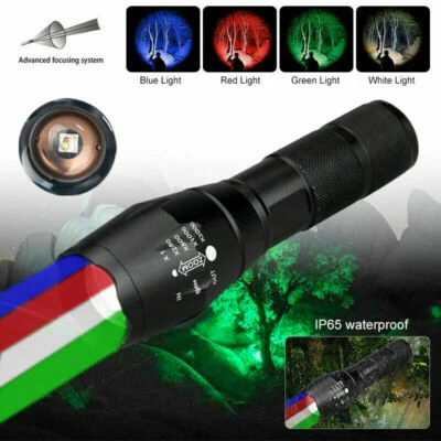 4 IN 1 Multi Color LED Flashlight Night Torch Coyote Hog Hunting Light Zoomable - Image 1 of 4