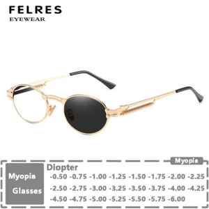 Metal Oval Photochromic Nearsighted Glasses Unisex Retro Punk Myopia Glasses Hot - Picture 1 of 10