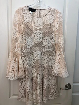 Vestido Donna Morgan Marfil Rosa Floral Crochet Encaje Manga Campana Talla 6 Nuevo sin Etiquetas/Defecto Foto 1 de 4