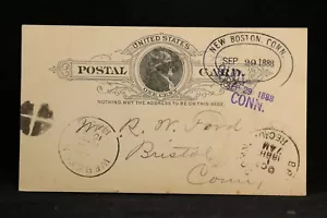 Connecticut: cartolina nuova Boston 1888, annullamento fibbia cintura ovale fantasia, DPO - Foto 1 di 2