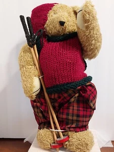 VINTAGE WORLD BAZAARS 16" SKING PLUSH BEAR WIND UP PLAYS MUSIC ADJUSTABLE ARMS - Picture 1 of 12