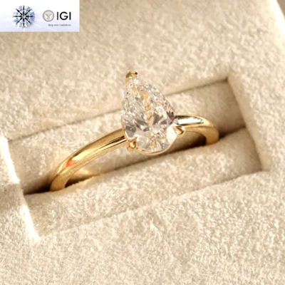 1.40Ct Pear Cut F VS1 IGI Lab Grown Diamond Engagement Ring In 14K Yellow Gold - Image 1 of 4