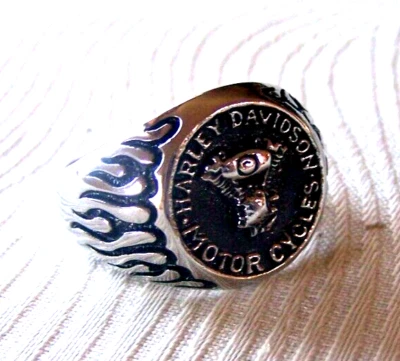 Anillo Harley Davidson Para Hombre Vintage Acero Inoxidable Negro V-Twin Flames Talla 13 Foto 1 de 4