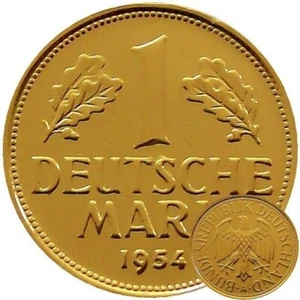 1 DM 1954 deutsche Mark 24 Karat vergoldet Geschenk 70. Geburtstag Jubiläum - Bild 1 von 1