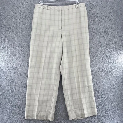 Talbots Pants Womens 16 Petite Ivory Plaid Silk Linen Blend Straight Leg Pockets - Image 1 of 4