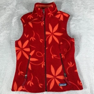 Patagonia Jacket Womens Small Synchilla Vest Floral Sweater Fleece Coat Red - Picture 1 of 13