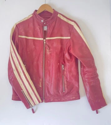 Wilsons Leather Julian Jacket Perforated Moto Cafe Racer Distress Stripe Sz M - Image 1 of 4