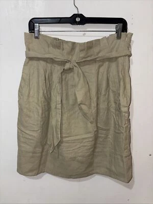 Saia BCBG MaxAzria Feminina 6 Bege Lápis Mistura de Linho Cinto Bolsa de Papel Forrada Curta - Imagem 1 de 4