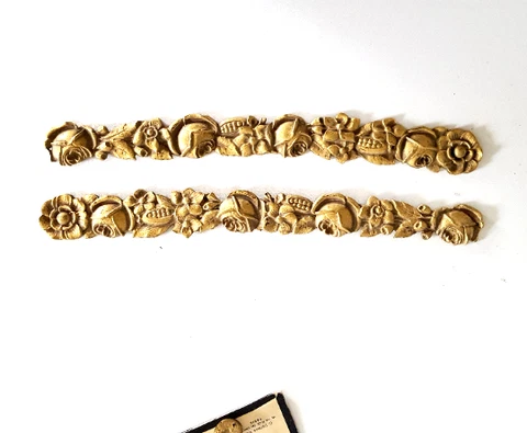Antique salvaged furniture pediment pair Flower garland Vintage bronze appliques Cover