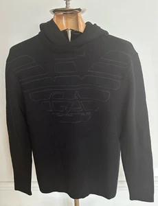 NEW WITH TAGS - EMPORIO ARMANI Mens Black Knitted Hoodie Jumper Size M - Picture 1 of 11