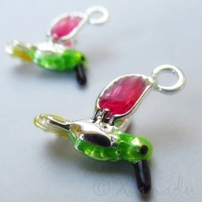 Dije Colibrí - Colgantes Esmalte Verde Rosa Amarillo C2395 - 1, 2 o 5 piezas Foto 1 de 4