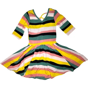 Dot Dot Smile Girls 5 6 Retro Stripes Ballerina Twirl Dress 3/4 Sleeve NWT - Picture 1 of 4