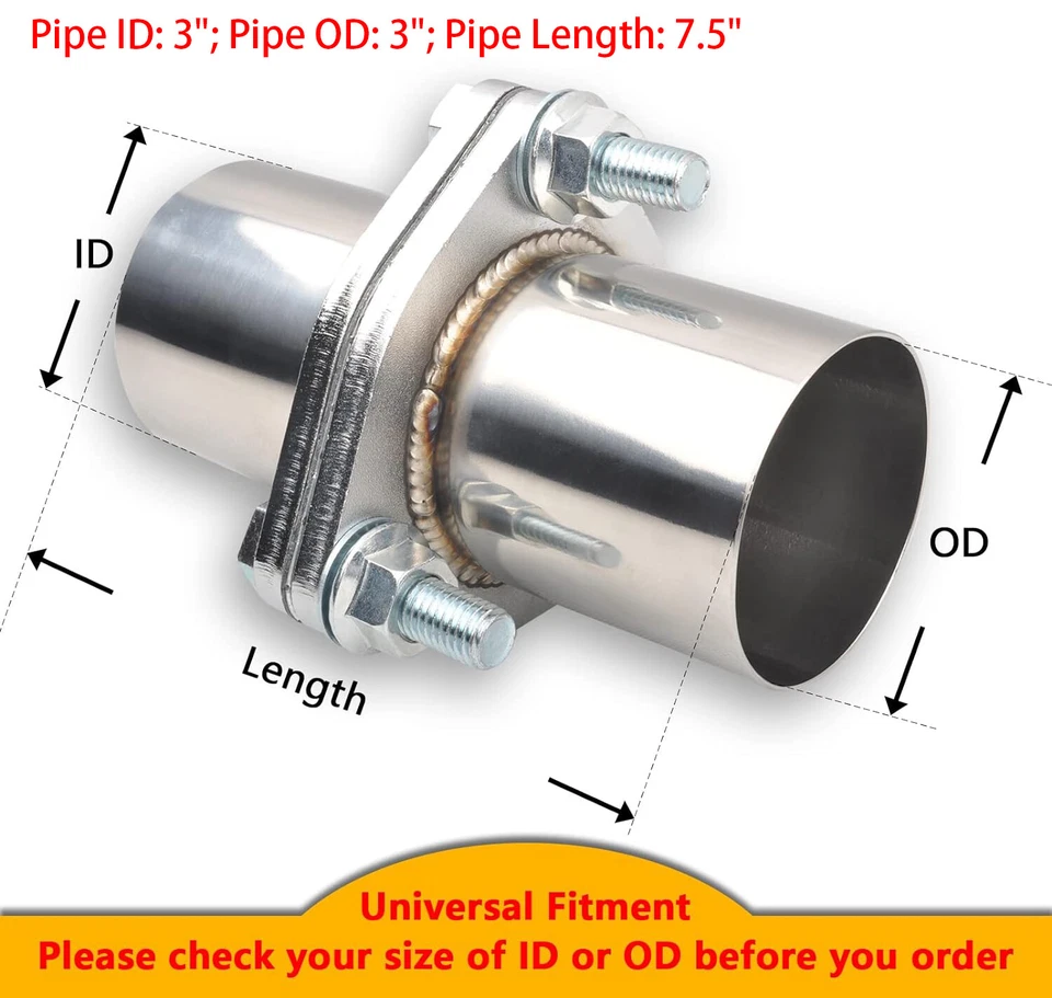 3 BOLTS 3" OD Universal Quick Fix Exhaust Triangle Flange Repair Pipe Kit Foto 1 de 4