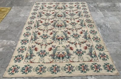 Alfombra de decoración del hogar 6x8 vintage francesa hecha a mano Aubusson puntada de cadena punta de aguja Foto 1 de 4