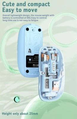 Stylish Transparent Mouse with Adjustable 2400DPI and Rechargeable Battery - Image 1 of 4