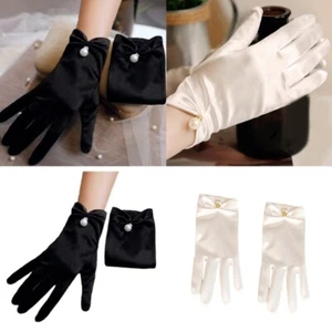 2pcs Luxurious Satins Gloves With Bead Detailing Pearls Pendant Sunscreen Mitten - Picture 1 of 10